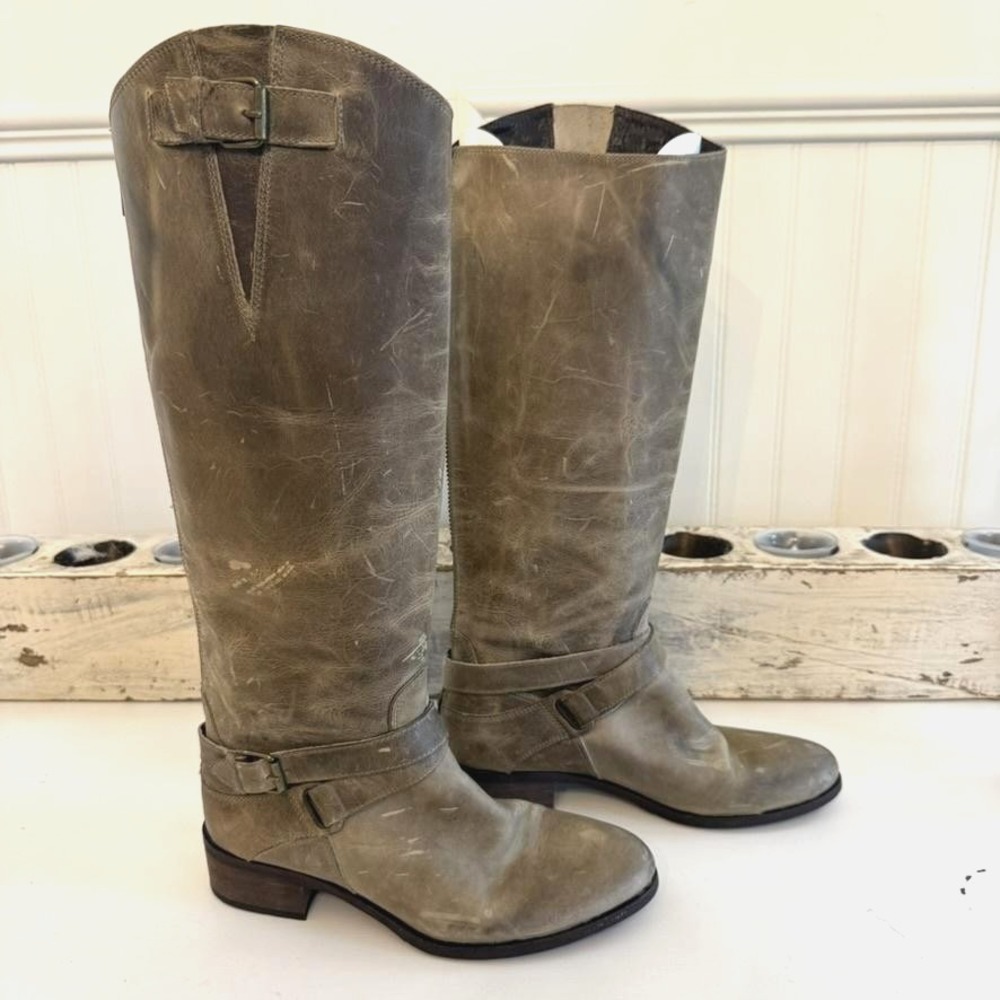 Charles David Boots Womens Size‎ 7.5 Taupe Leather Riding Knee High Made Italy